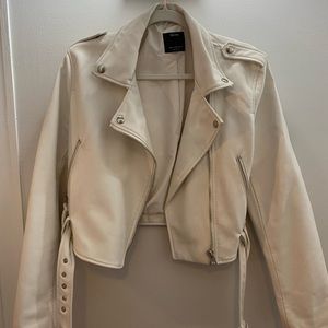 BERSHKA white leather jacket